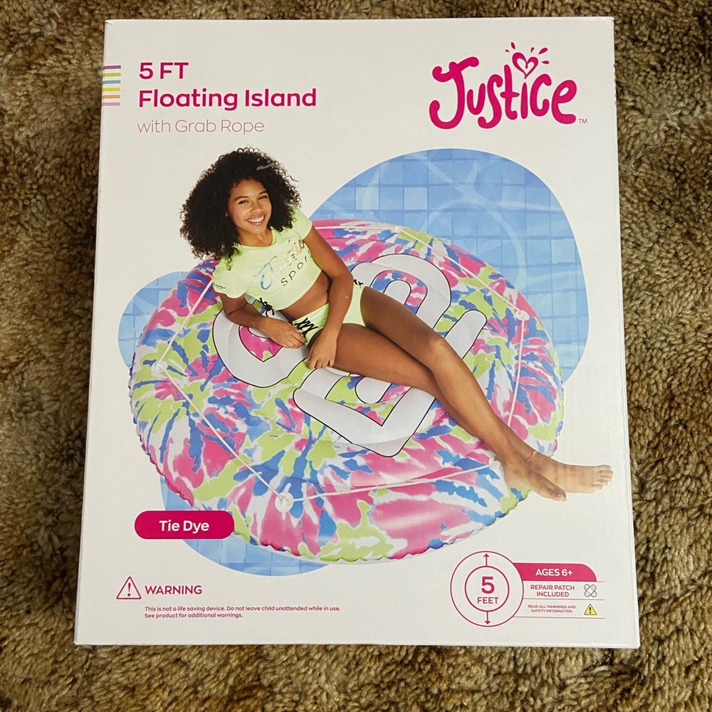 Justice 5ft Floating Island Pool Float, Tie Dye ~ NEW